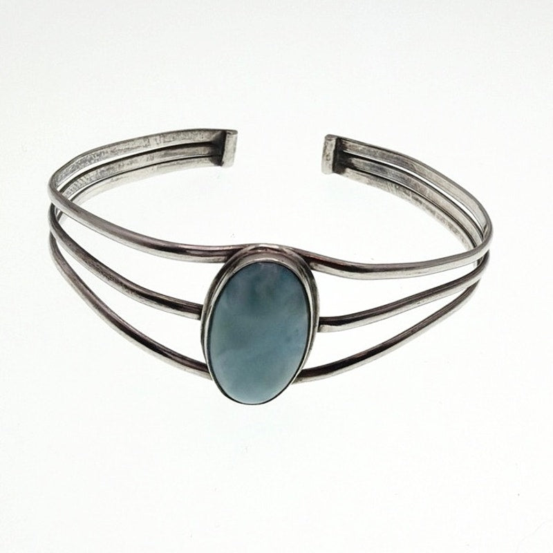 Larimar Stone and Sterling Silver Open Cuff Bracelet 6”