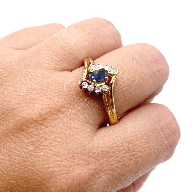 Gold Vermeil Sterling Silver and Blue Sapphire Ring Size 7.5