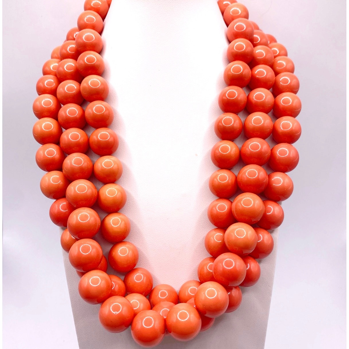 Bohemian Glass in Orange Coral Tone Coated with Sterling and moonstone closure