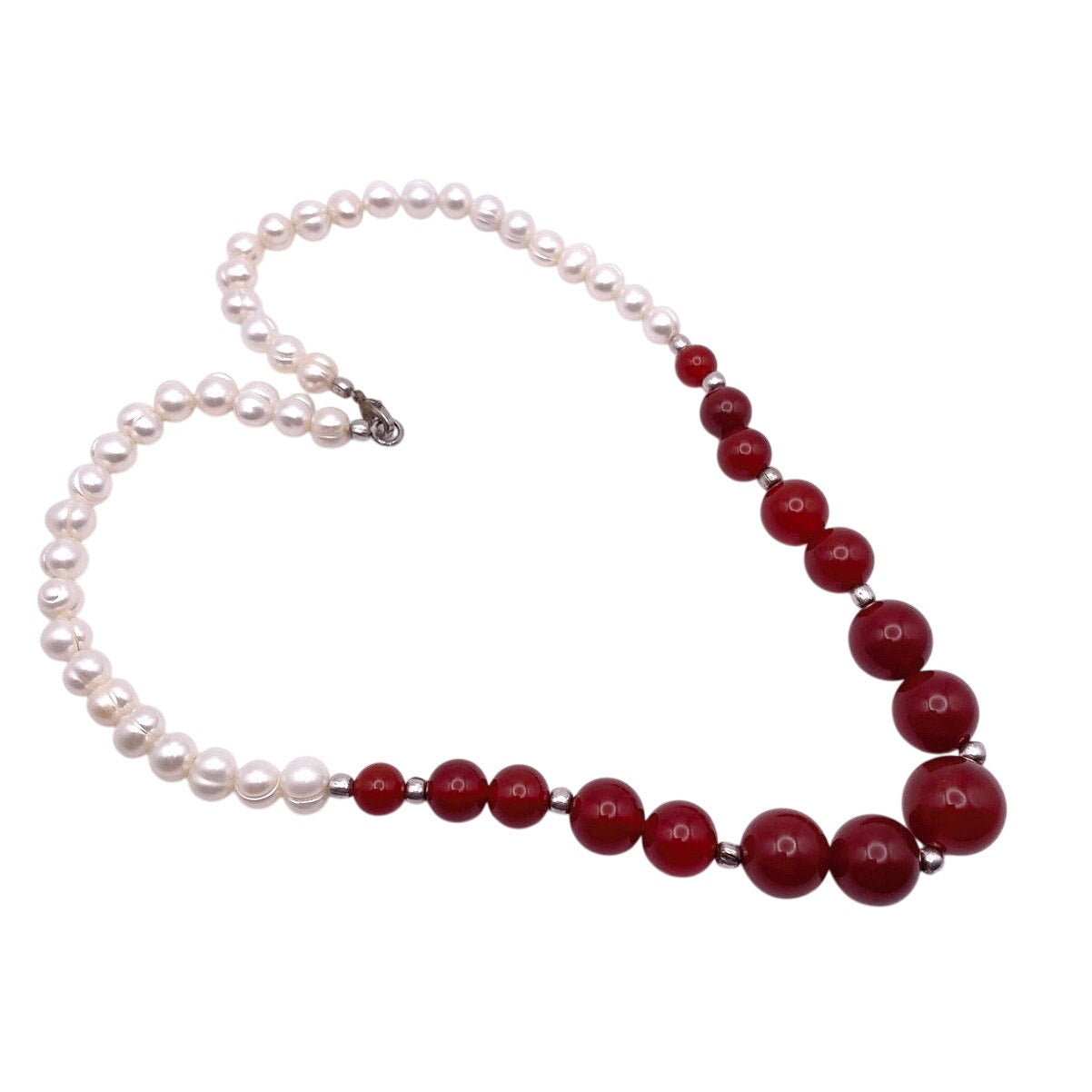 Graduated Carnelian and Freshwater Pearls Vintage Necklace 20”