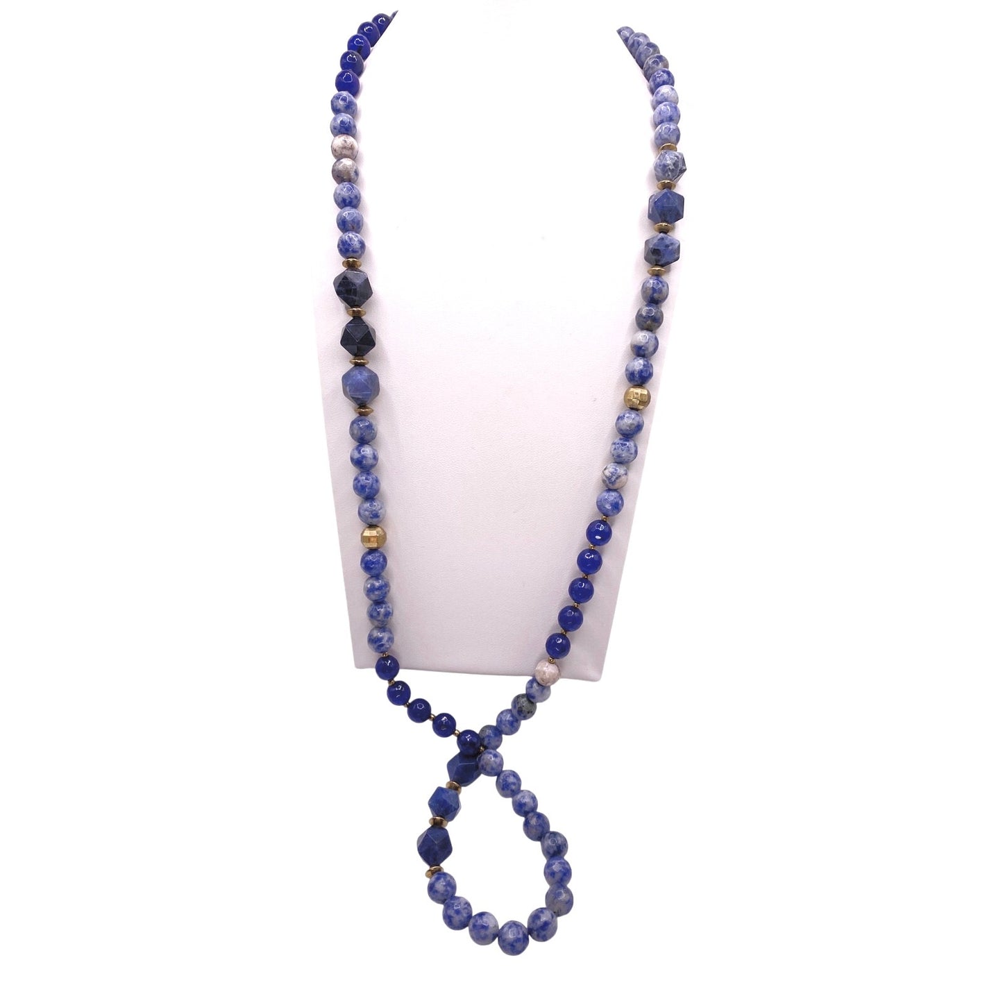 Vintage Sodalite Gemstones Long Necklace 28”