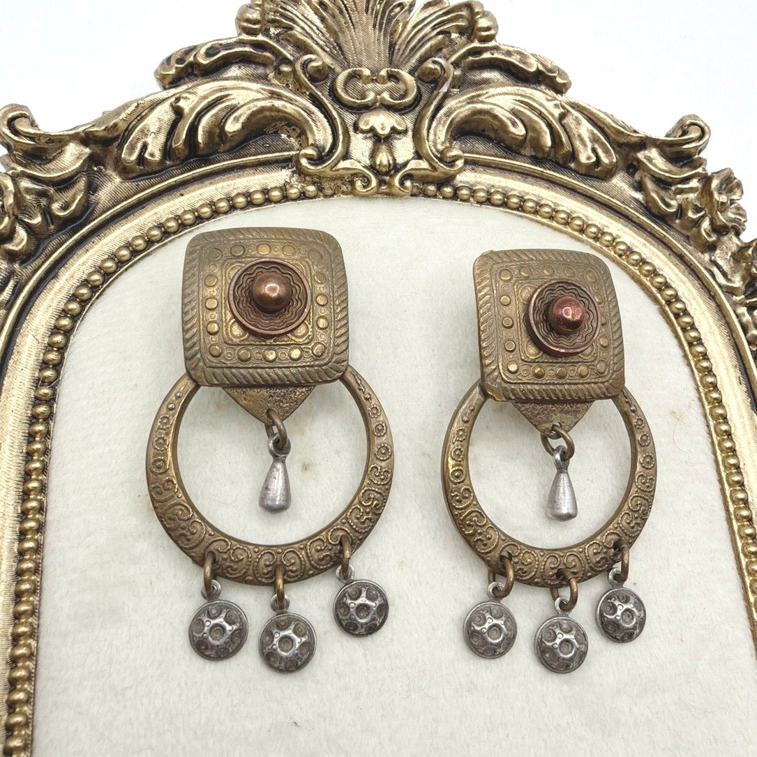 Marjorie Baer Signed Artist Earrings Brass and Copper