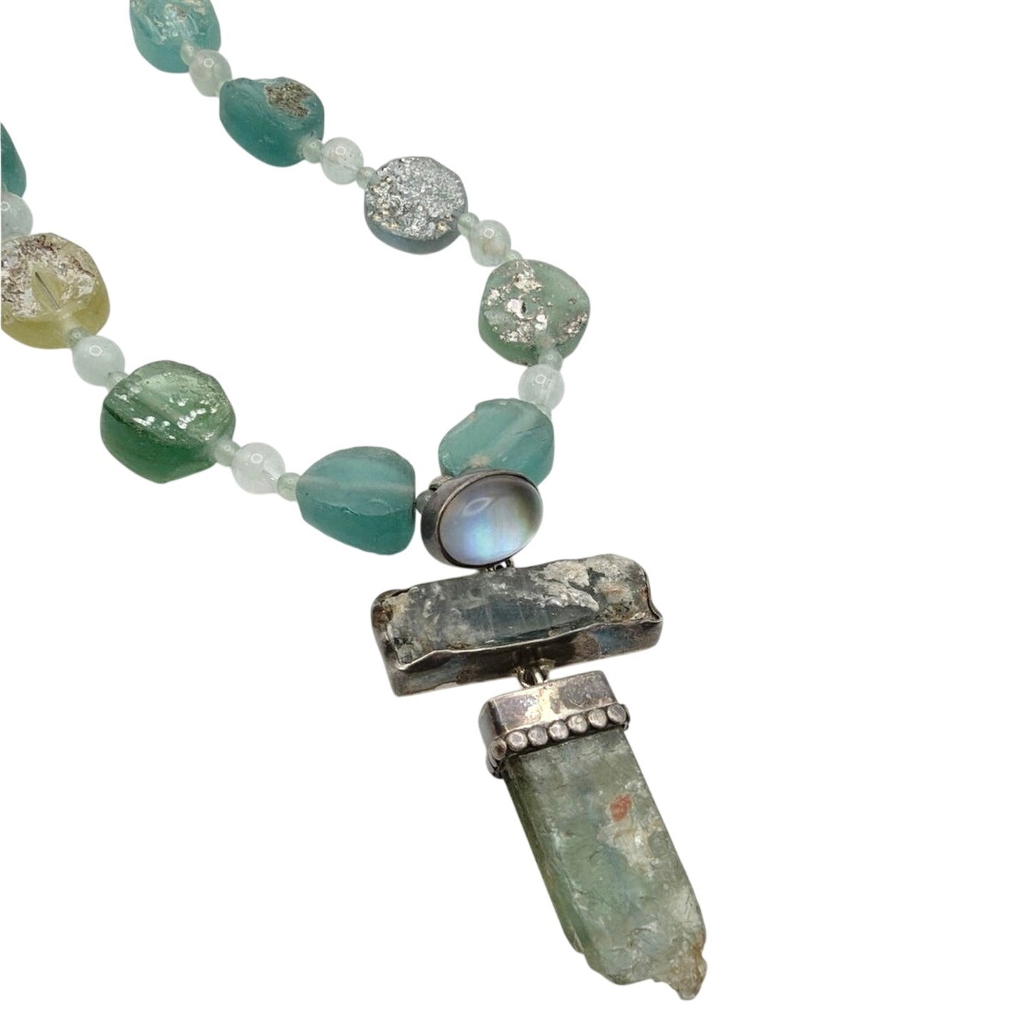 Amy Kahn Russell 925 Sterling Silver and Ancient Roman Glass Necklace 23”