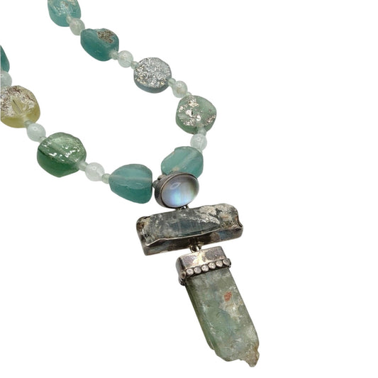 Amy Kahn Russell 925 Sterling Silver and Ancient Roman Glass Necklace 23”