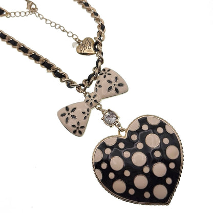 Betsey Johnson Vintage Heart and Bow Long Necklace 32”