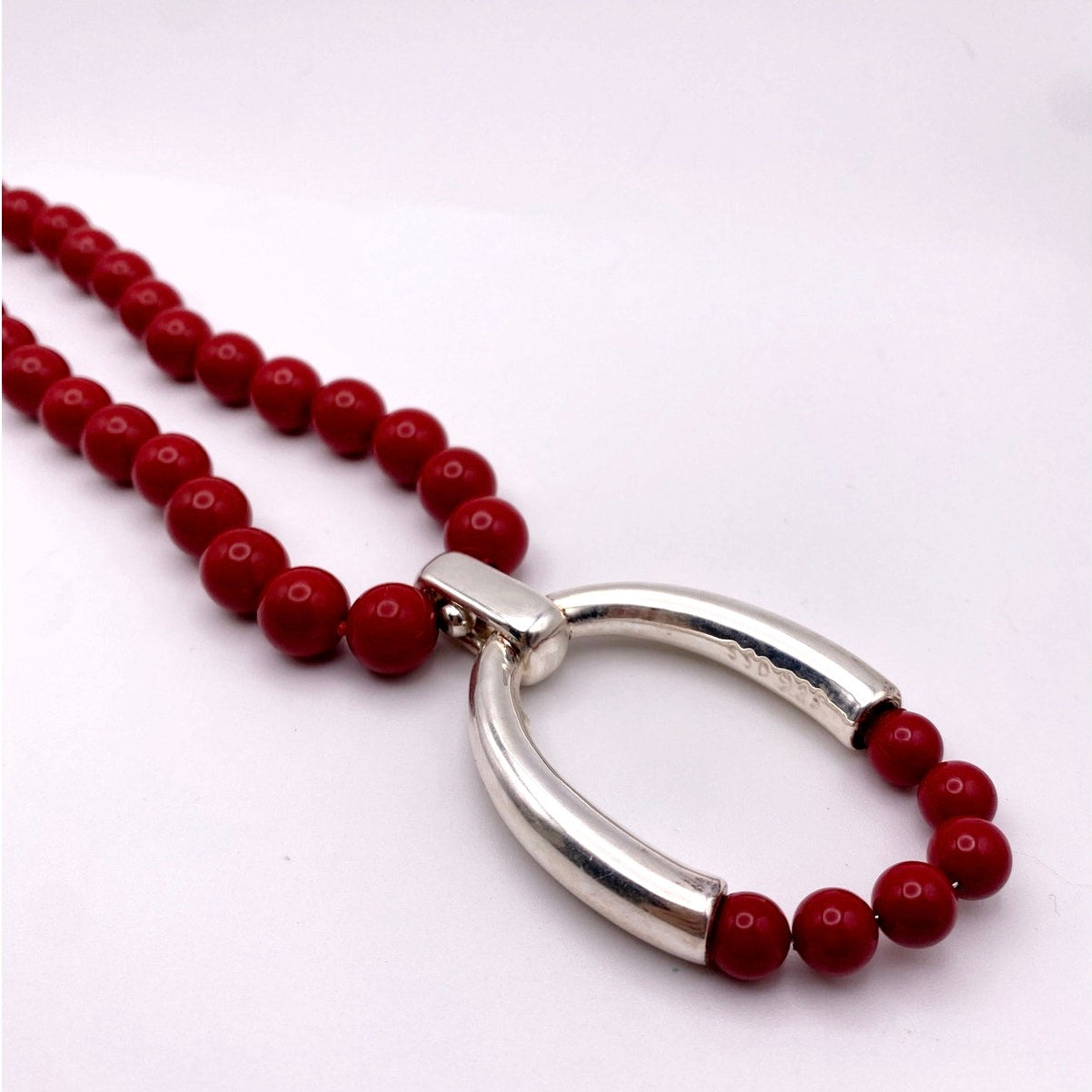 Simon Sebbag Designs Necklace Sterling Silver With Red Coated Shell Round Beads