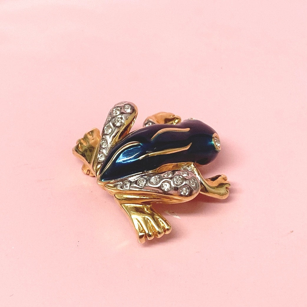 Enamel Green Frog Pin Brooch