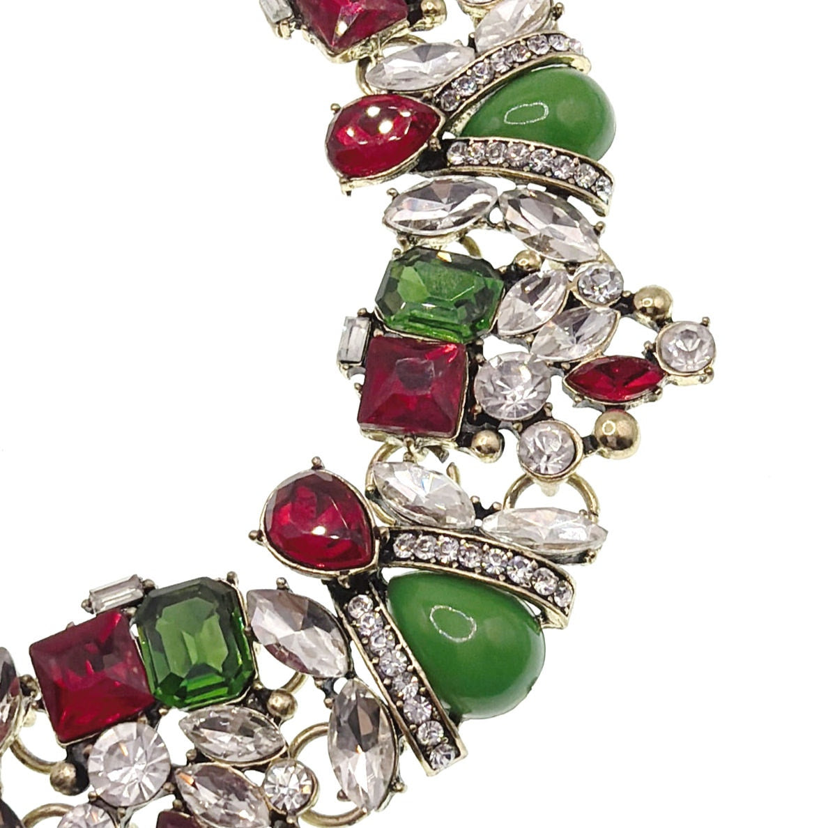 Vintage Christmas Edition  Red and Green Rhinestones Statement Pendant 17”
