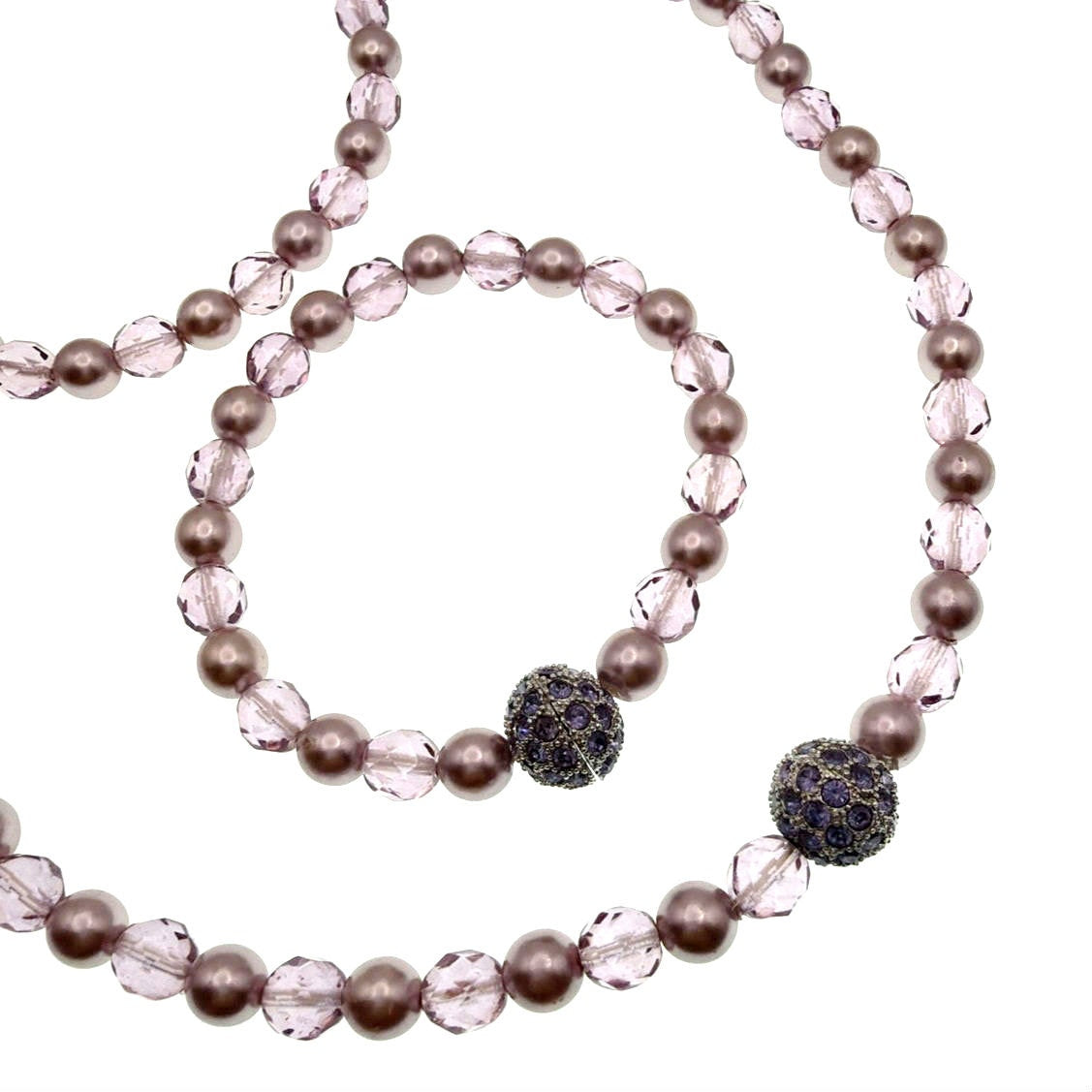 Joan Rivers Faux Pearls and lucite beads Stretchy Necklace 30” and Bracelet 7”
