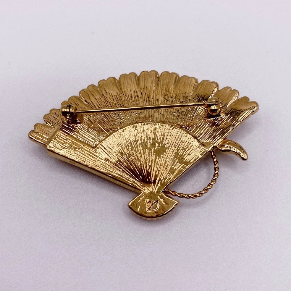 Swarovski Signed Vintage Brooch Fan With Crystals
