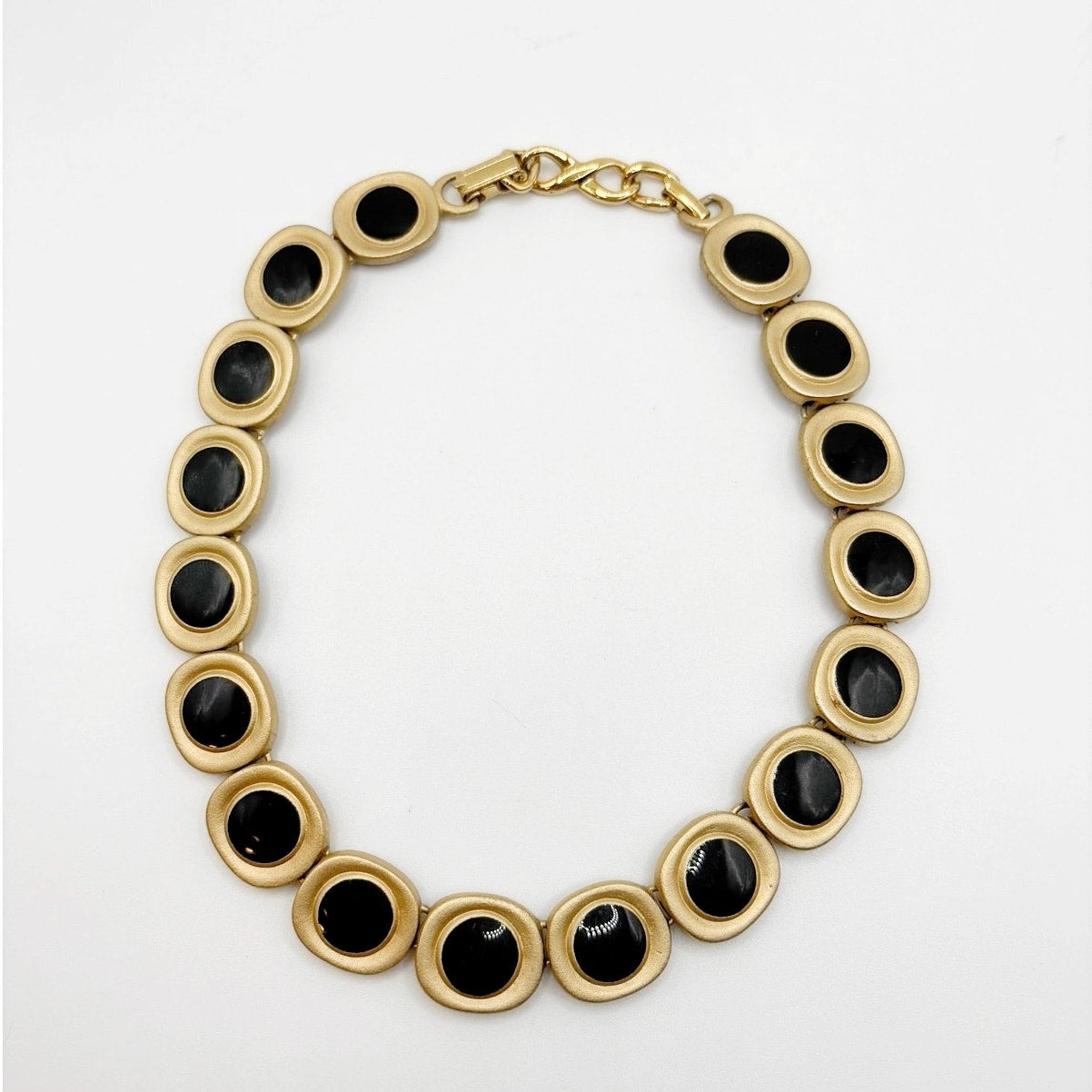 Napier Vintage Brushed Gold Tone and Black Enamel Necklace 16”