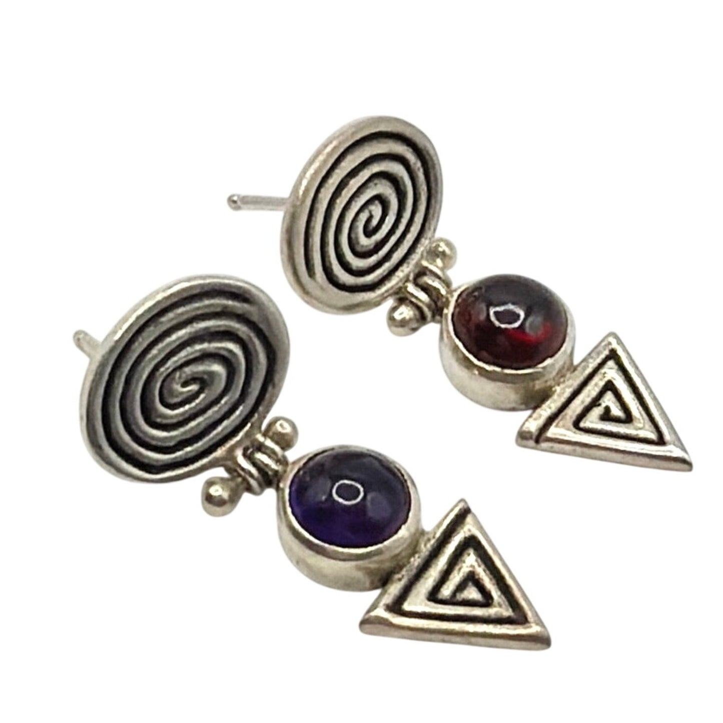 Sterling Silver and Pink and Purple Tourmaline Pierced Earrings