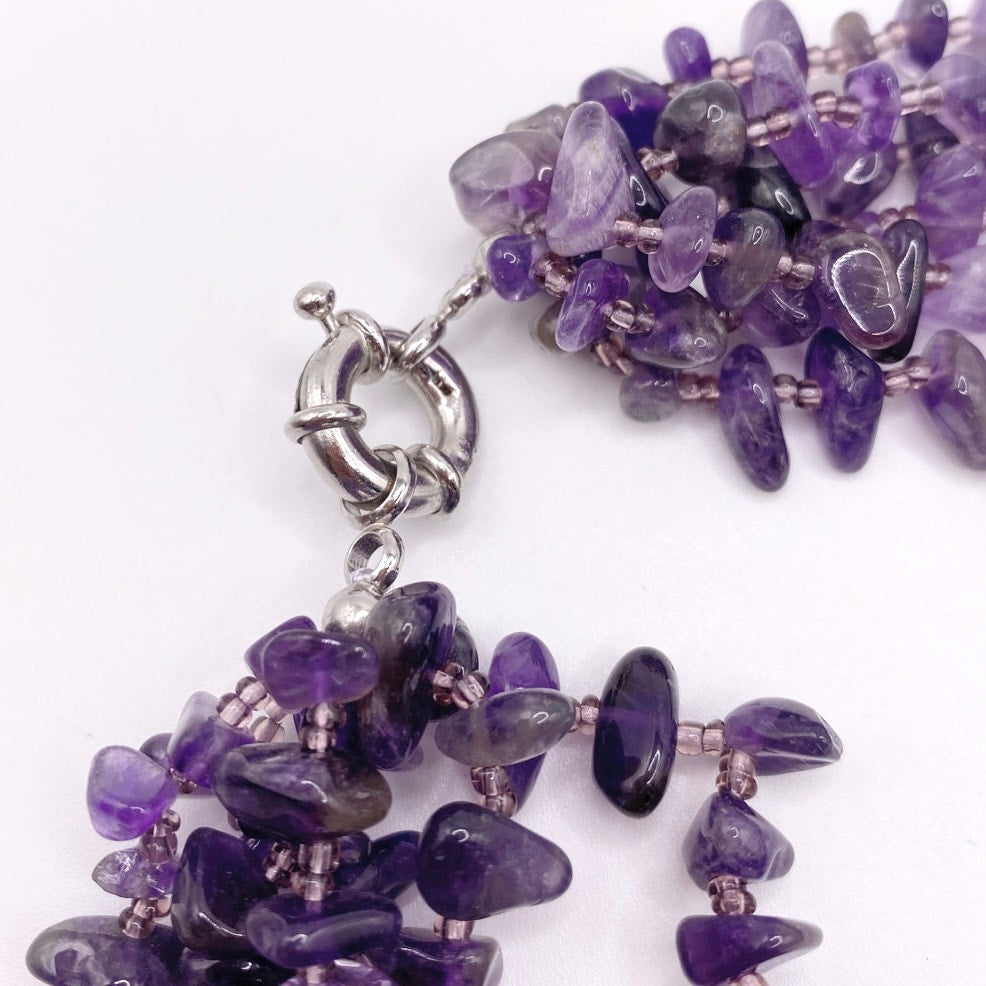 Vintage Multi Strand Amethyst Crystal Stone Necklace  18"