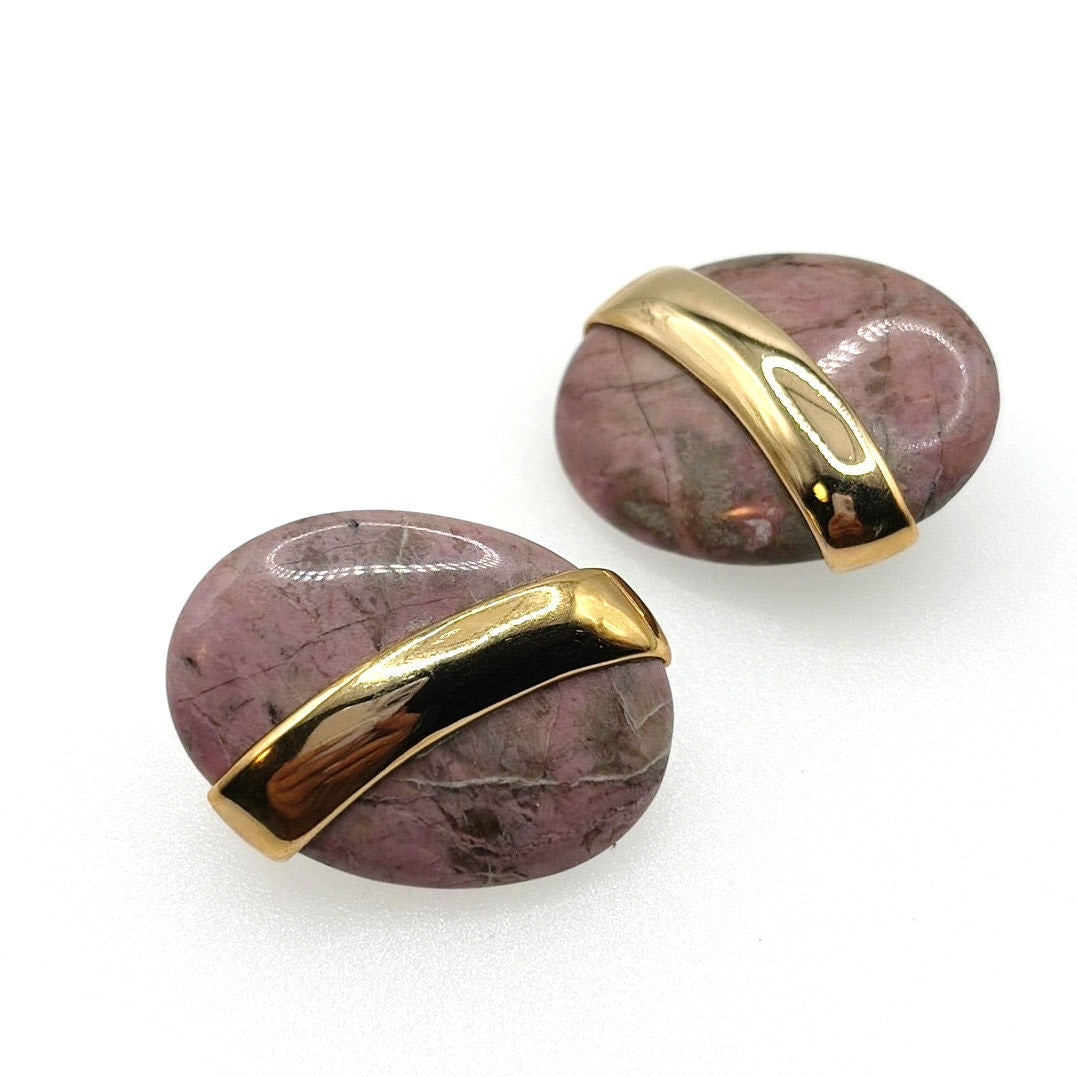 Rhodochrosite Stone Chunky Pierced Earrings 1.5”