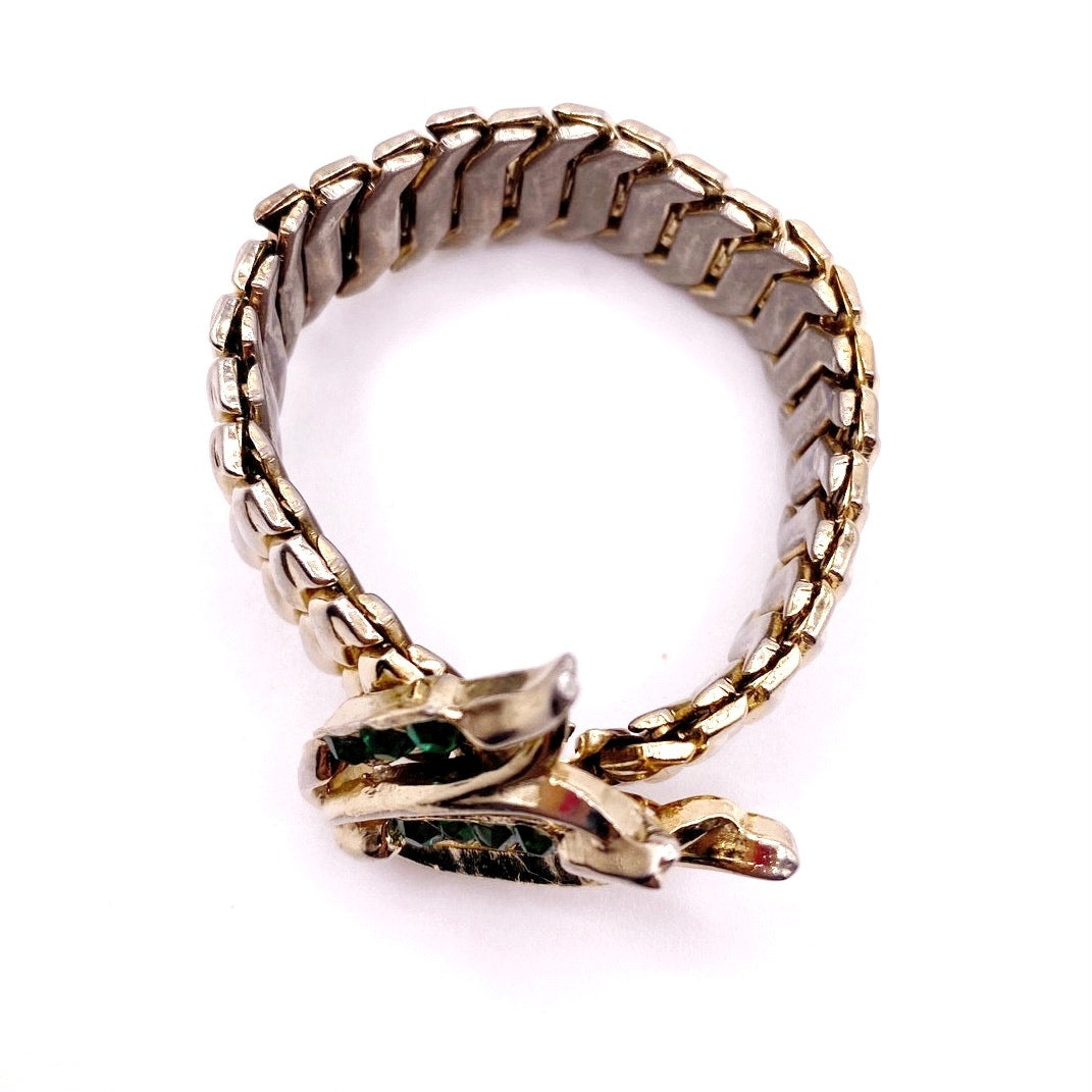 Vintage Stretchy Bracelet Gold Tone and Green Rhinestones Made in Japan Occupied