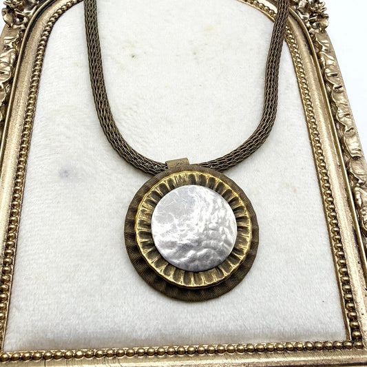 Vintage Marjorie Baer Signed Brass Art Necklace 18"