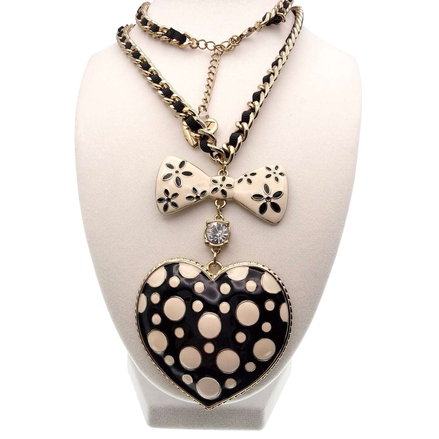 Betsey Johnson Vintage Heart and Bow Long Necklace 32”