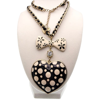 Betsey Johnson Vintage Heart and Bow Long Necklace 32”