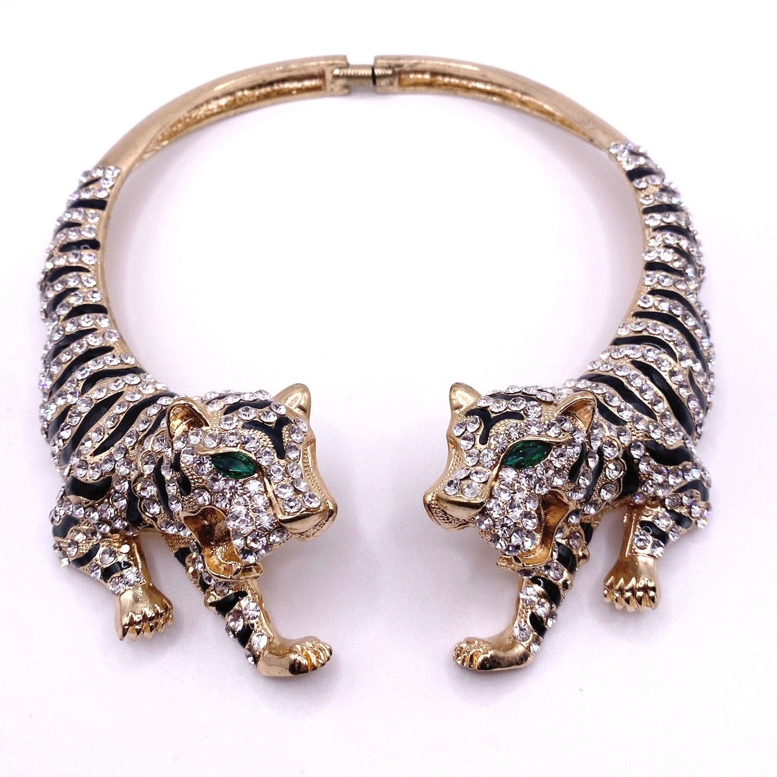 Double Tiger Full Rhinestones Collar Statement Necklace