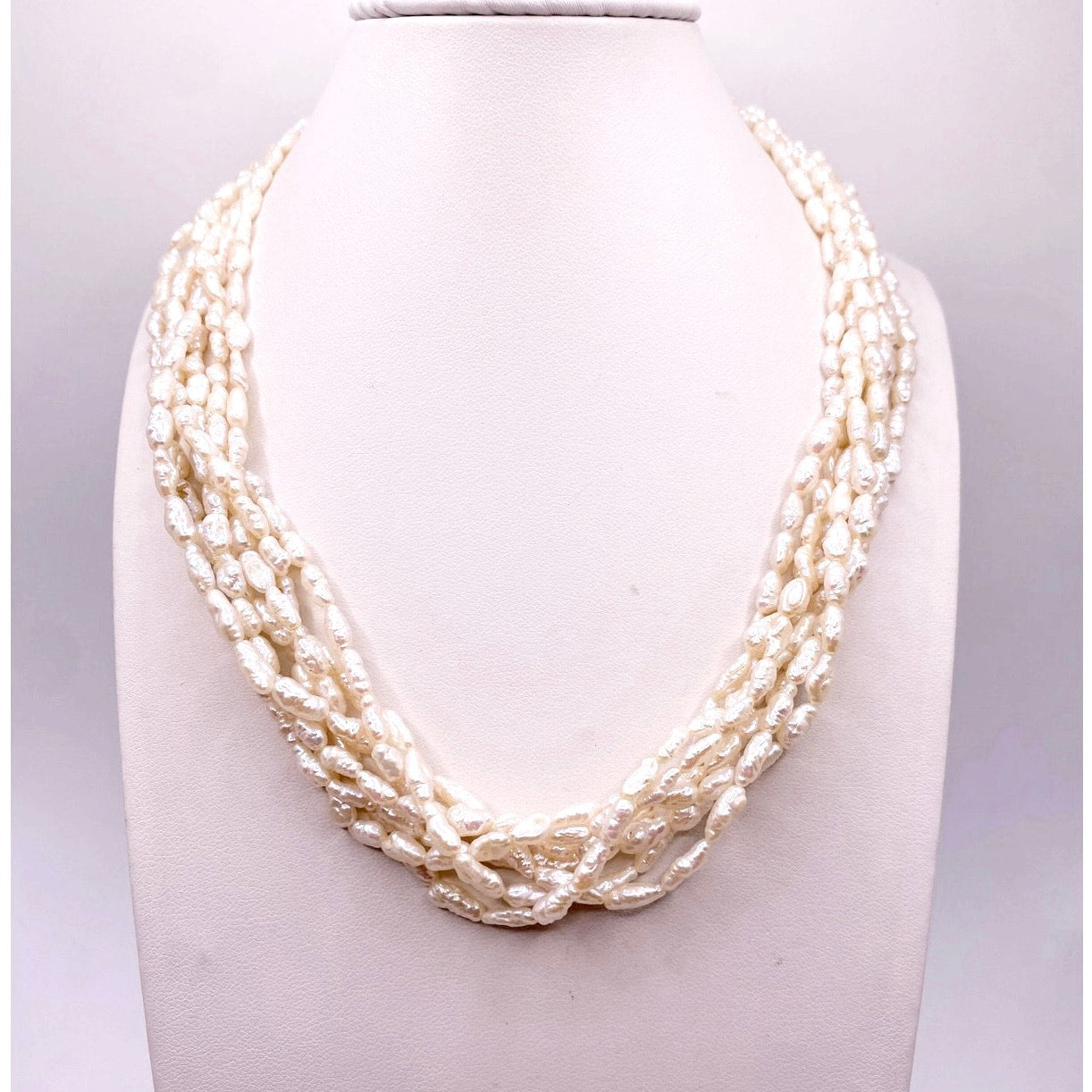 Vintage Multi Strand Rice Mother of Pearl Necklace 14" Gold Filled Clasp