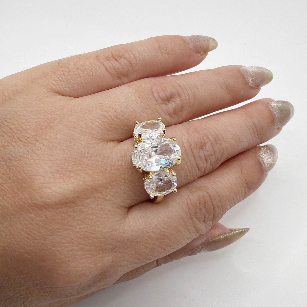 Gold Plated Eternity Ring with Three CZ Stones Size 6.5