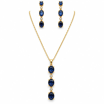 Gold Vermeil Set Necklace 20” Total and Drop Earrings With Blue CZ