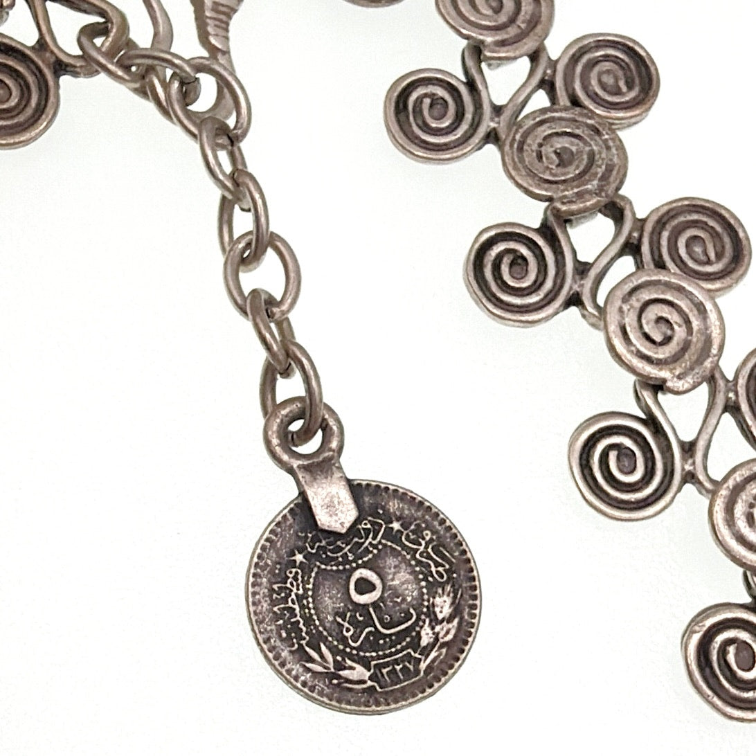 Silver Tone Vintage Arabic Art Metal Adjustable Necklace 22”