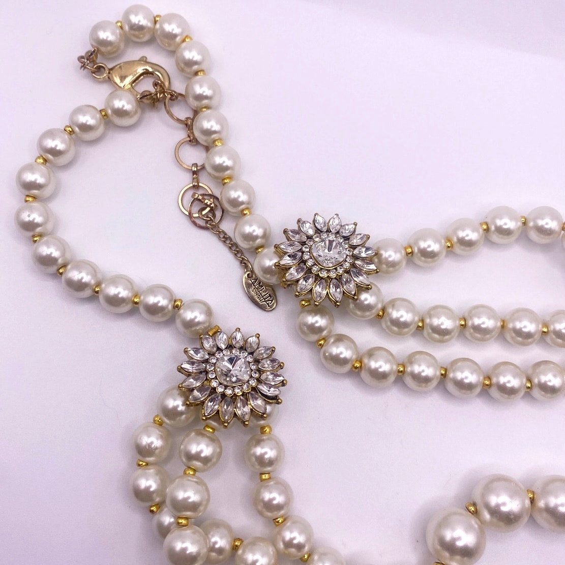 AMRITA Faux Glass Pearls Necklace Three Strands