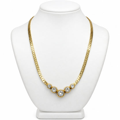 Retro Gold Tone Necklace With Sparkly Rhinestones 17”