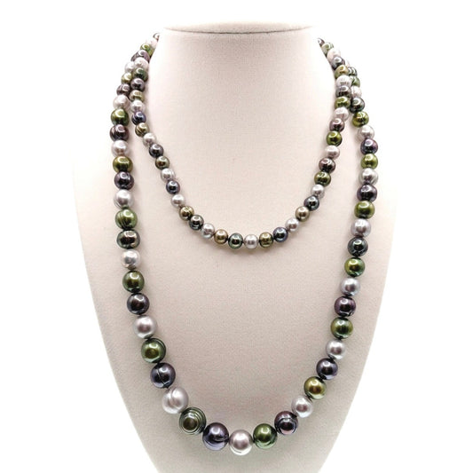 Vintage Tricolor Freshwater Pearl Green Purple White Long Necklace 34”