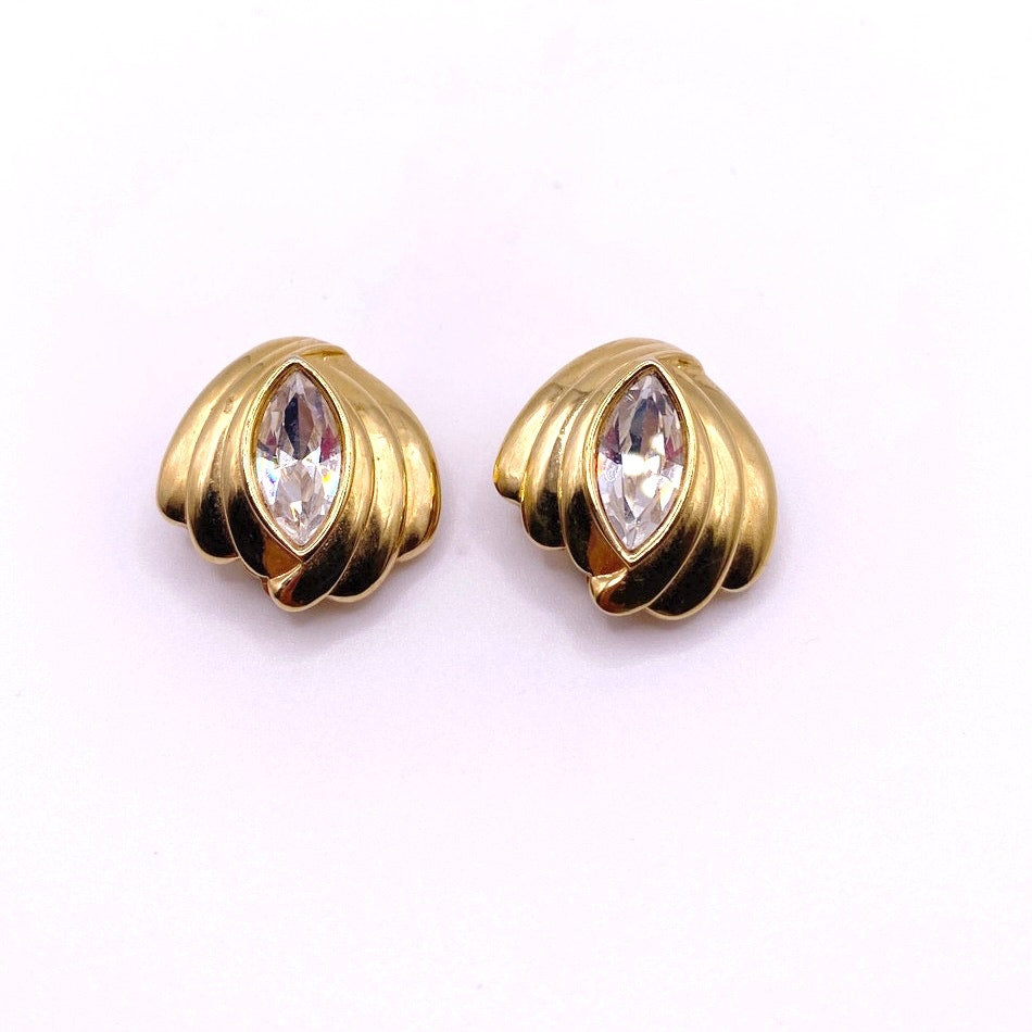 Vintage SAL Clip On Earrings With Almond Crystal