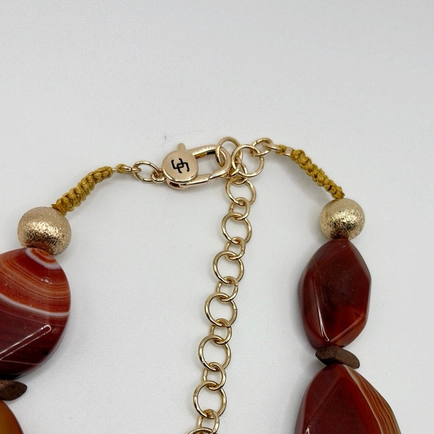 Vintage Chunky Red Agate Gemstone Necklace Adjustable 22”