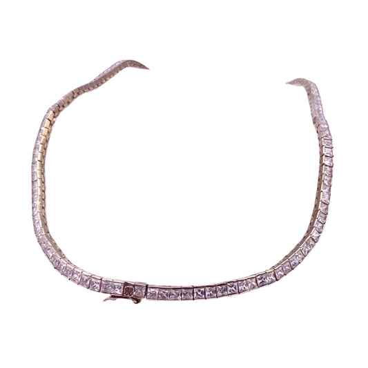 St Silver Square CZ Tenis Necklace Gold Plated 32”