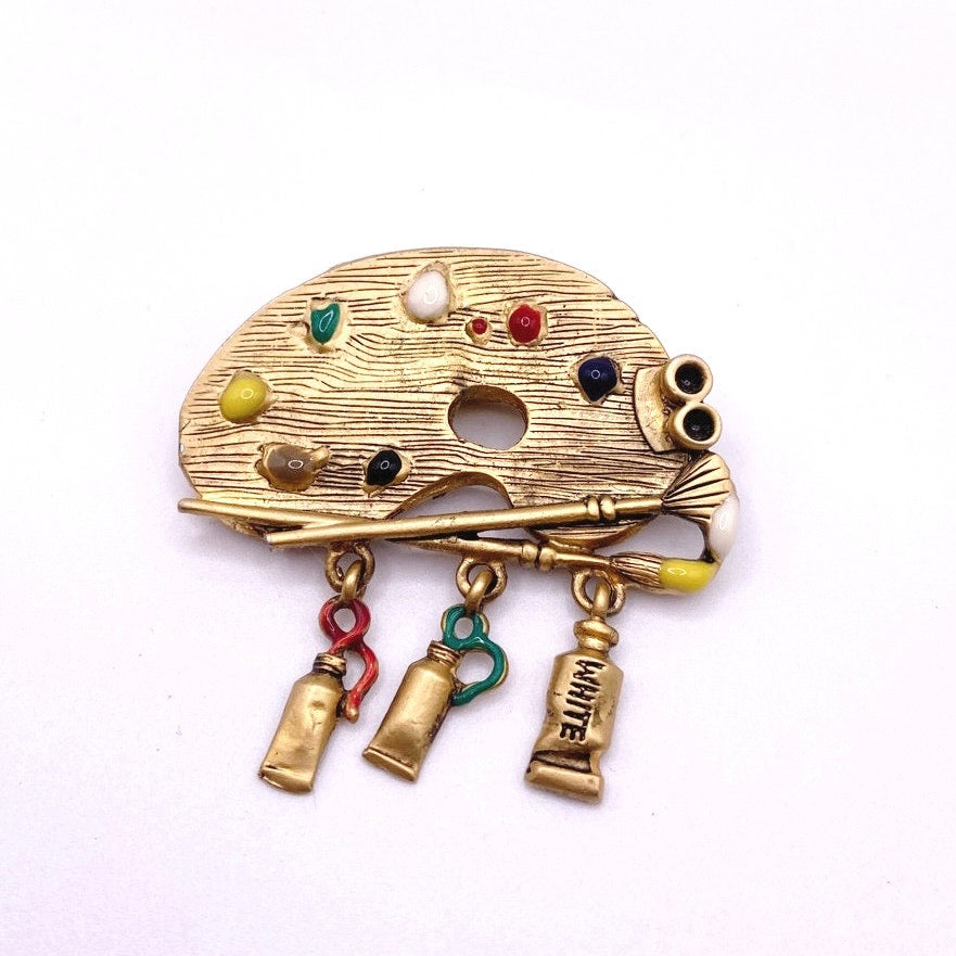 Vintage Danecraft Gold -Tone Artist Pallet Brooch Pin
