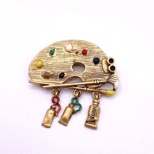 Vintage Danecraft Gold -Tone Artist Pallet Brooch Pin