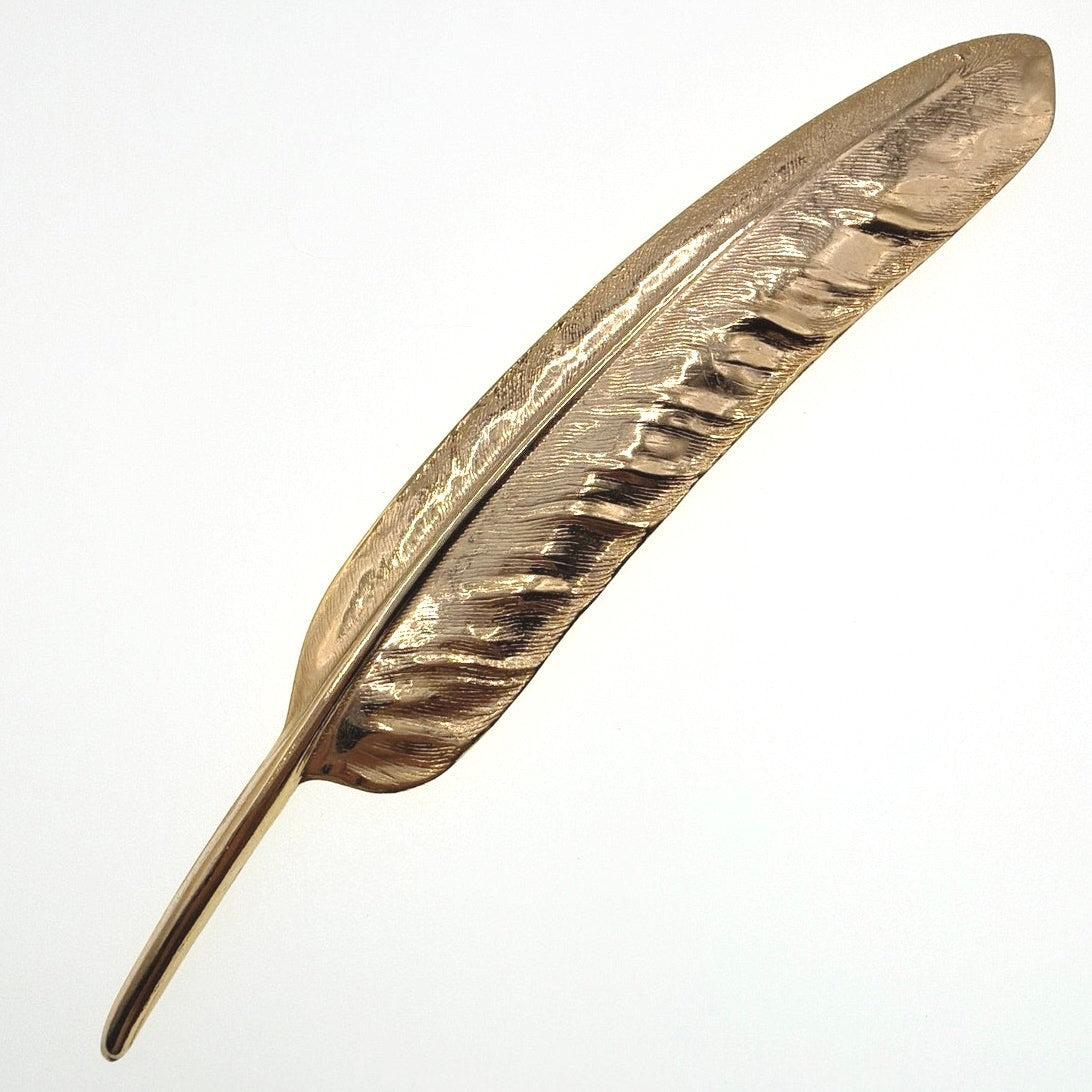 Feather Vintage Gold Tone Brooch 6”