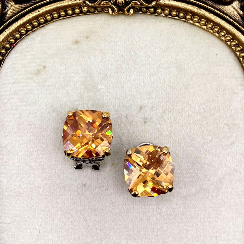 Vintage Chunky CZ Topaz Crystals Studs Earrings