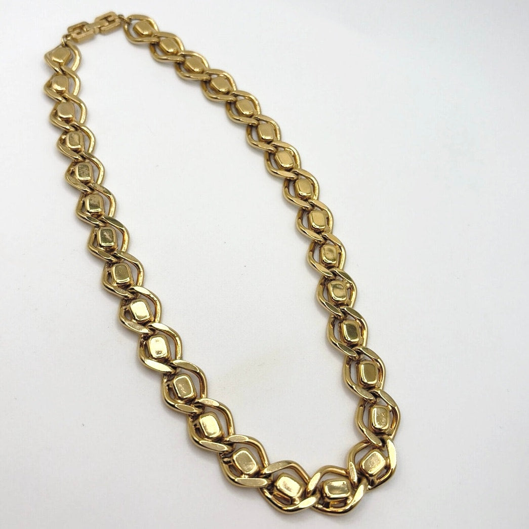 Givenchy Vintage Gold Tone and White Rhinestones Collar Necklace 16"