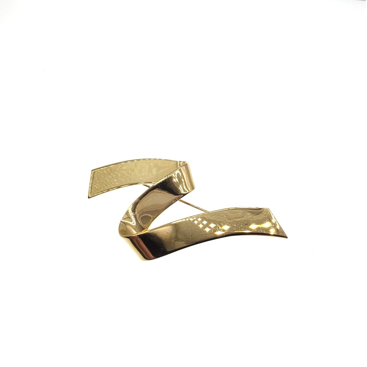 Monet Ribbon Gold Tone Brooch 2.5”
