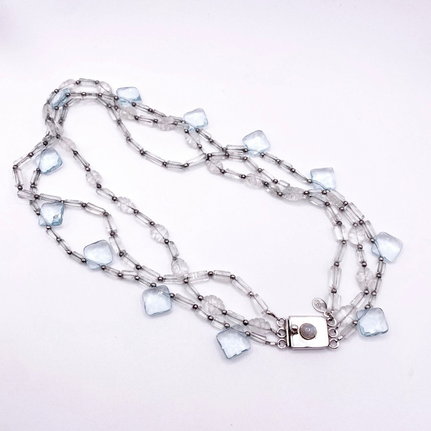 Irina Serbina Vintage Necklace Sterling Silver and Quartz With Bohemian Glass Beads