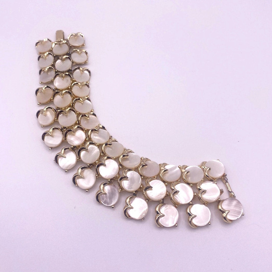 Mother of Pearl Panel Bracelet Gold tone 7”