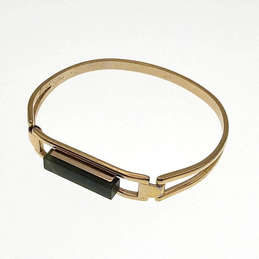 Avon Vintage Gold Tone and Green Resin Bangle Bracelet 5"