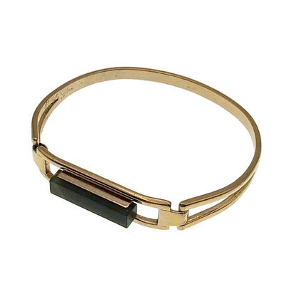 Avon Vintage Gold Tone and Green Resin Bangle Bracelet 5"