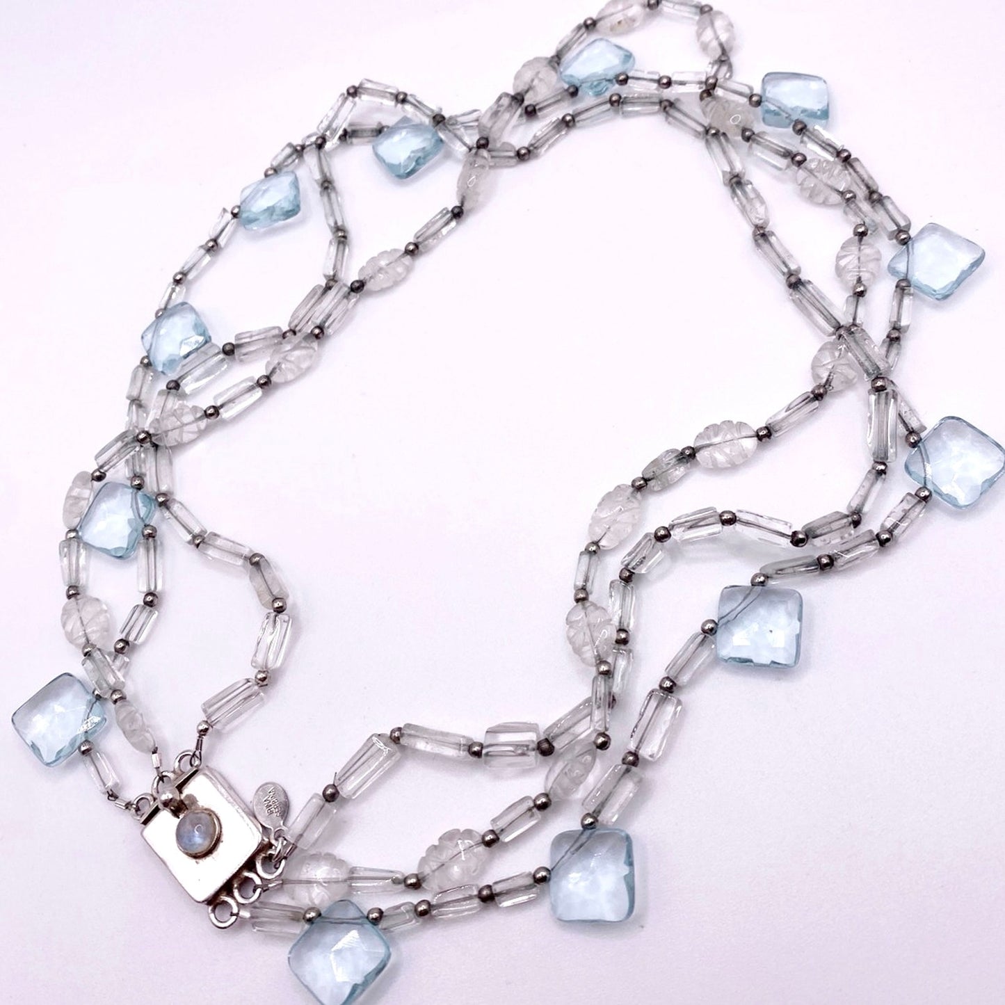 Irina Serbina Vintage Necklace Sterling Silver and Quartz With Bohemian Glass Beads