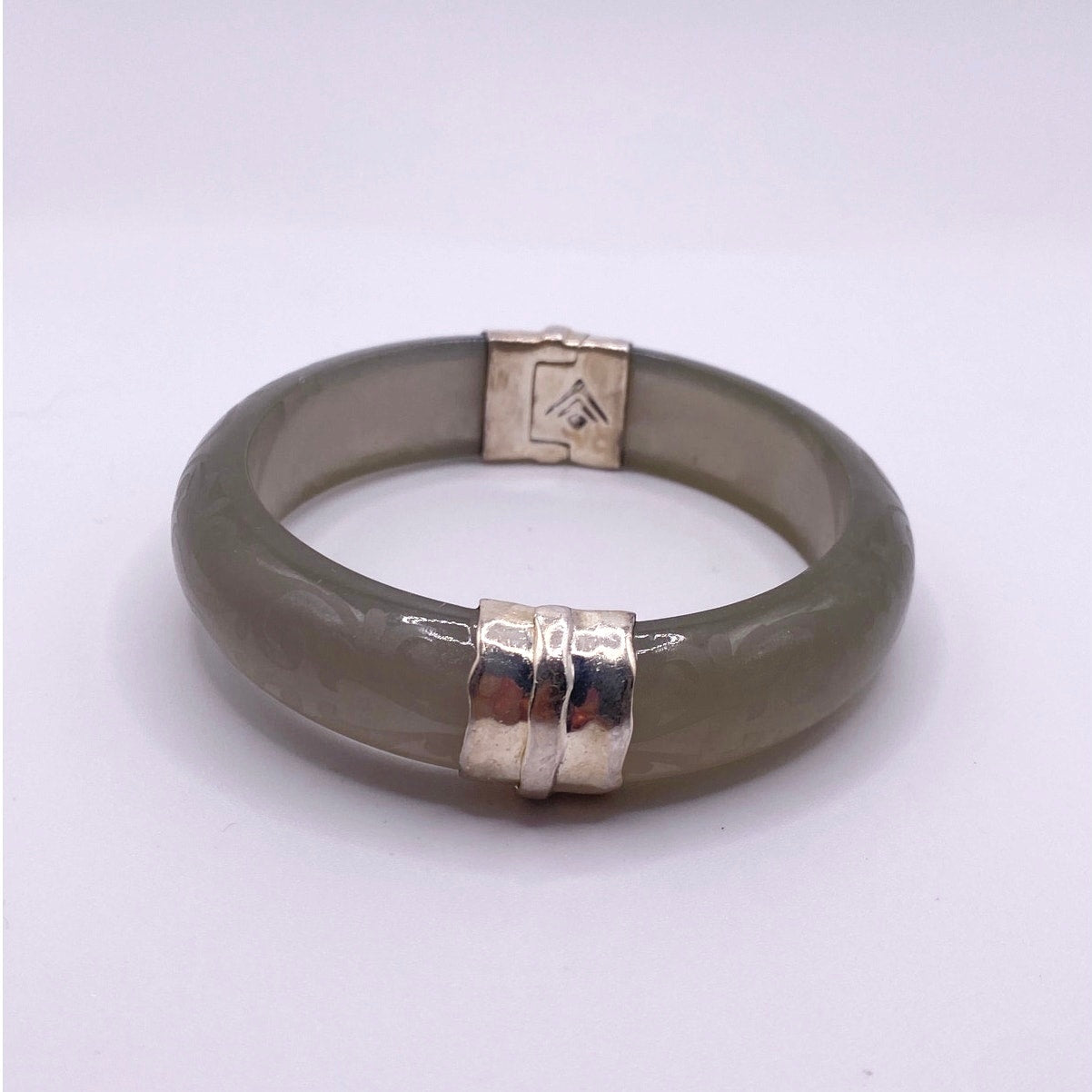 Silpada Sterling Silver Gray Resin Engraved Bangle Bracelet