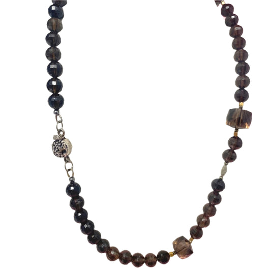 Smoky Quartz Beads Necklace with Sterling Clasp