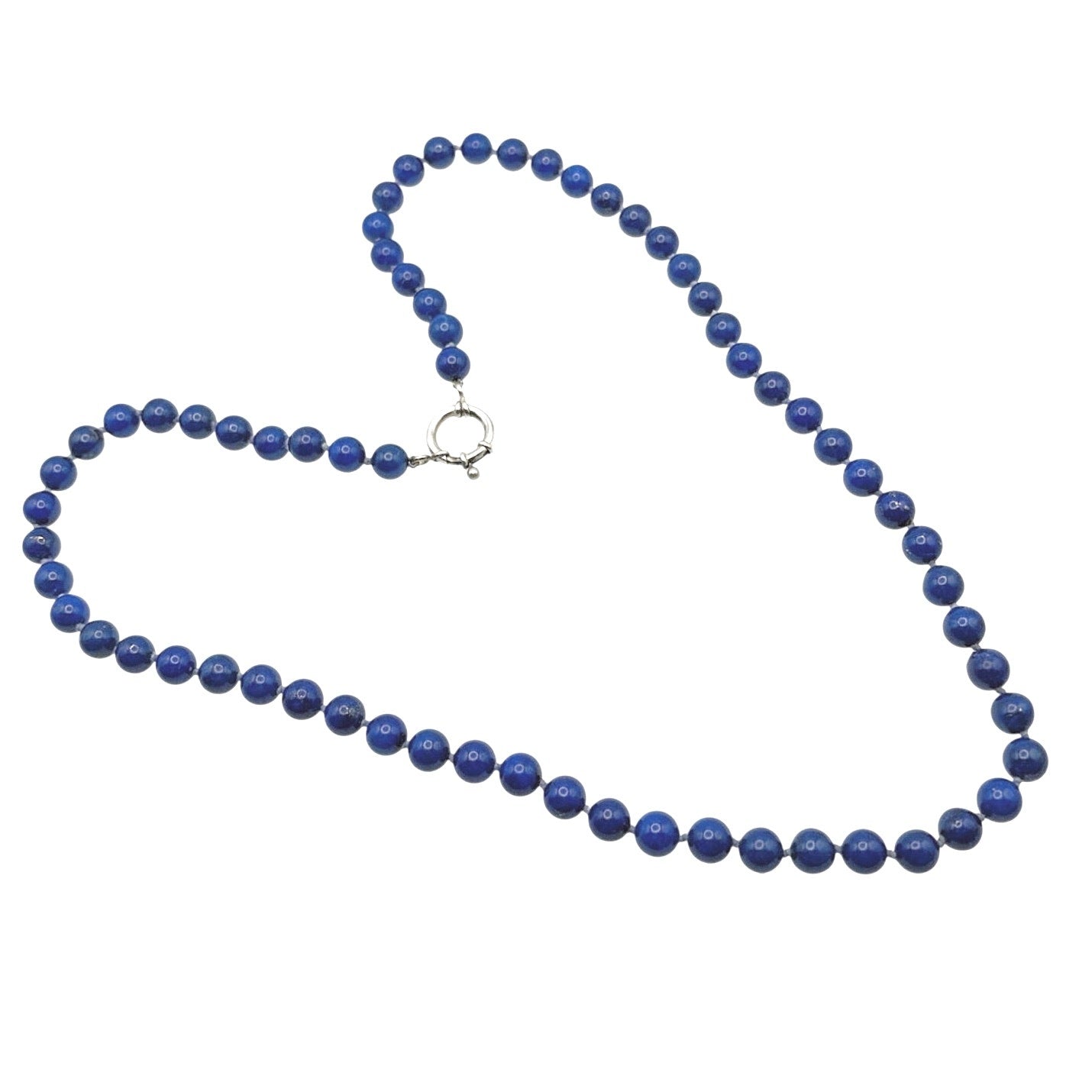 Lapis Lazuli 6mm Knotted Beaded Necklace with Sterling Silver Closure 22”