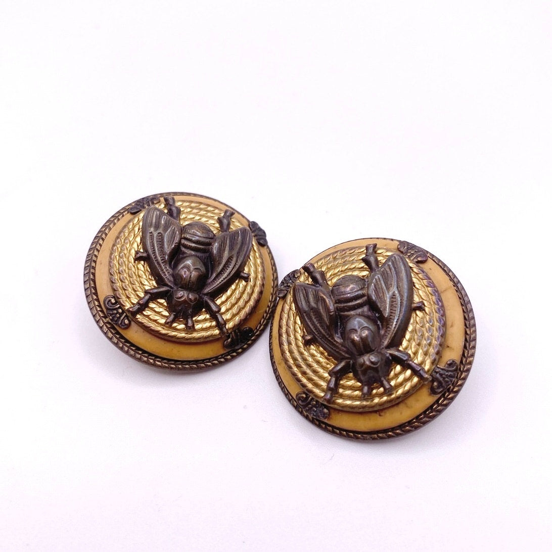 Vintage Mix Metal Clip on Earrings Insect With Bakelite Rare Find