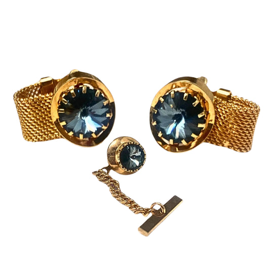 Smart Set-Golden and Blue Cufflinks and Tie Tack