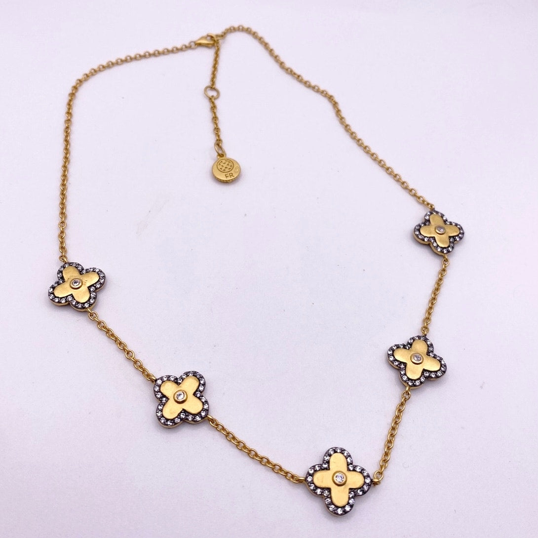 Freida Rothman Gold Vermeil Sterling Silver Clover flower Necklace 18.5”